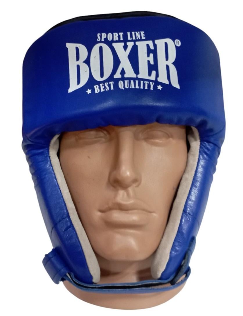Боксерский шлем турнирный BOXER 2031-NС ФБУ открытый кожа KPC 1 мм L Синий (8585053828691)