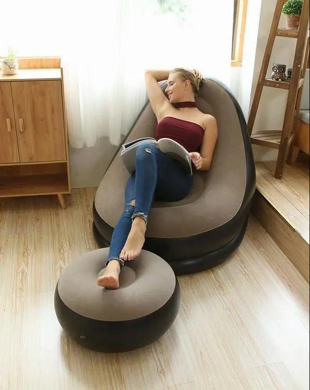 Надувное кресло с велюровым пуфом Air Sofa Comfort 99х130х76 см - фото 5