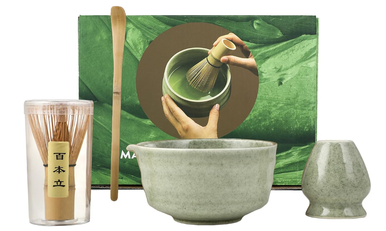 Набор для матча 4в1 чаша Matcha/бамбуковый венчик Chasen/ложка и аксессуары для чайной церемонии Зеленый (3028213971)