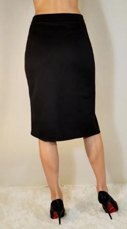Юбка-карандаш женская по колено трикотажная с разрезом на ноге однотонная р. 38 Черный (2202748118) - фото 2