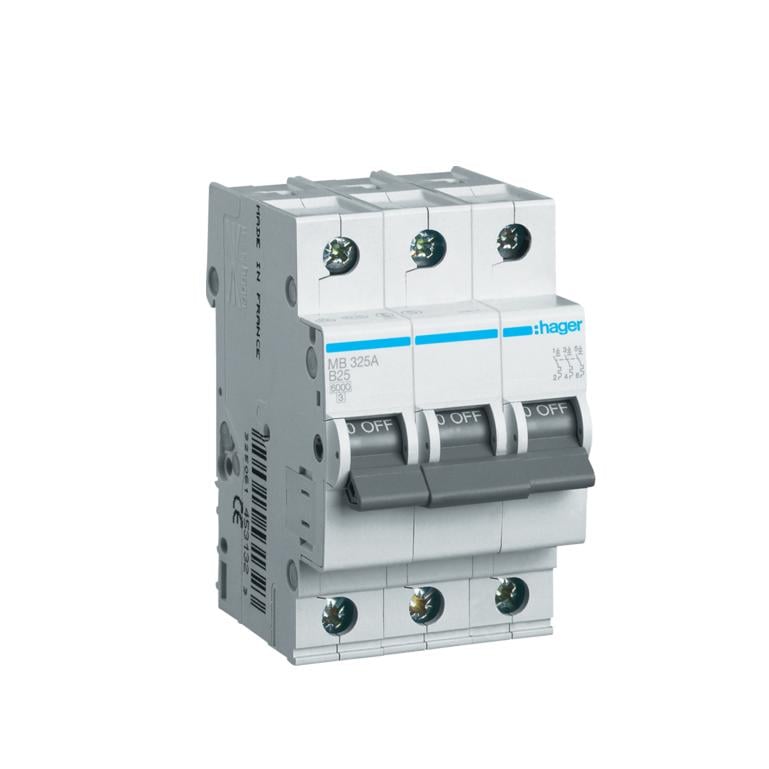 Автоматический выключатель Hager 3P 25A B 6 kA MB325A 3M