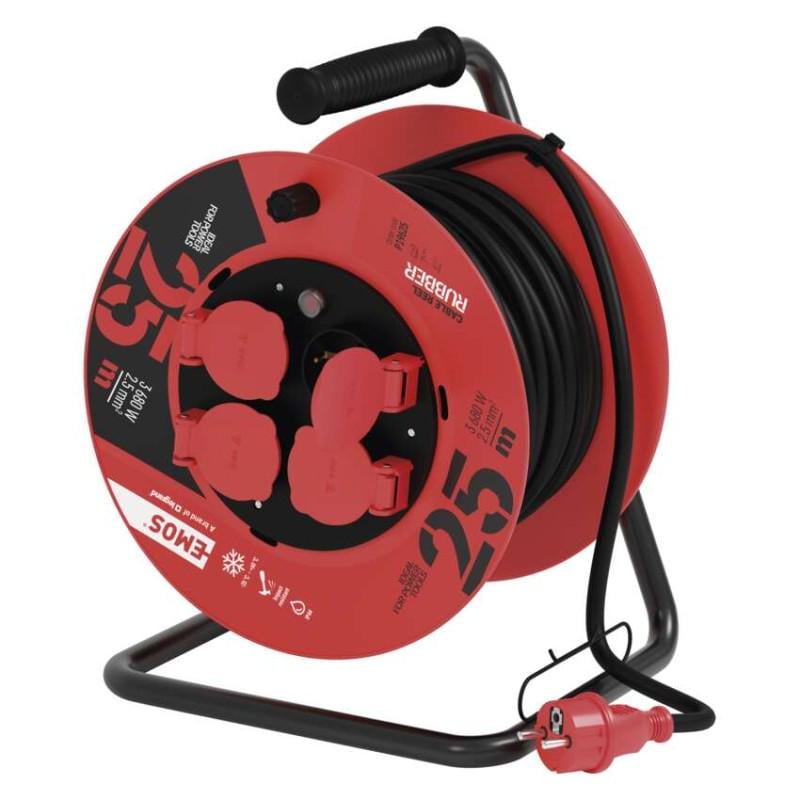 Удлинитель сетевой Emos P19625 4 розетки 25 м 2,5 кв. мм резина (36480341)