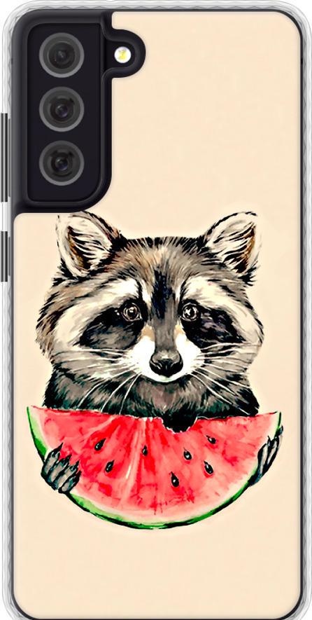 Чехол на Samsung Galaxy S21 FE Енотик с арбузом (4605pc-2302-42517)