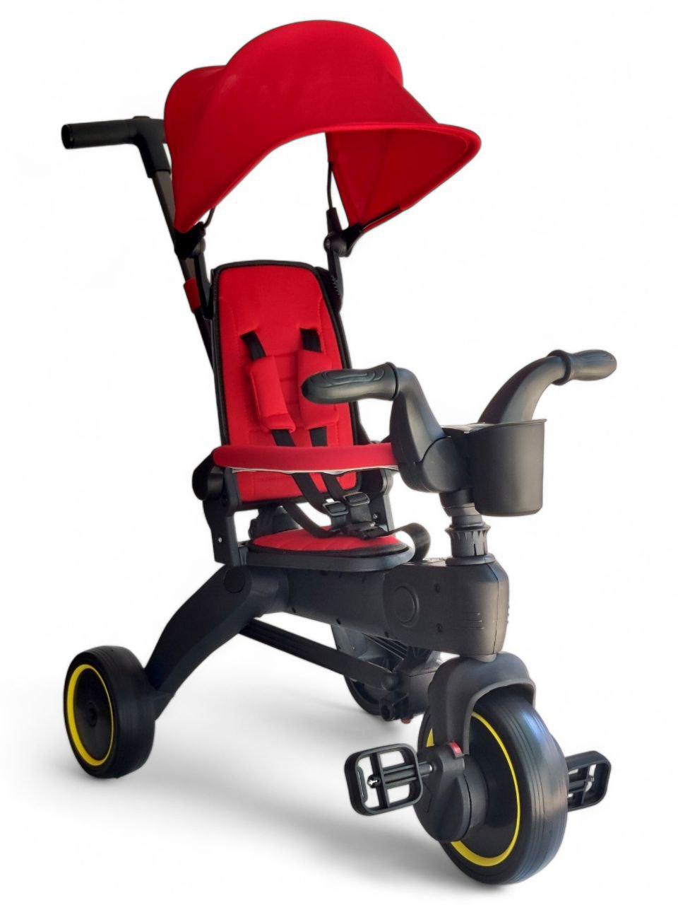 Детский велосипед трехколесный коляска 3в1 с родительской ручкой и козырьком Roxy P066 до 60 кг Красный (P066r-s1)