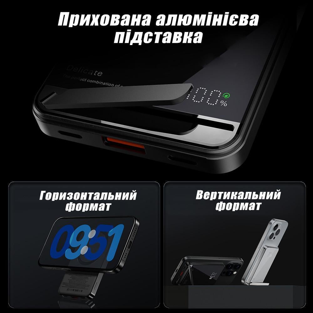 Повербанк з бездротовою зарядкою MagSafe 10000 mAh 20W Powerbank для iPhone з магнітним максейф (27054731) - фото 3