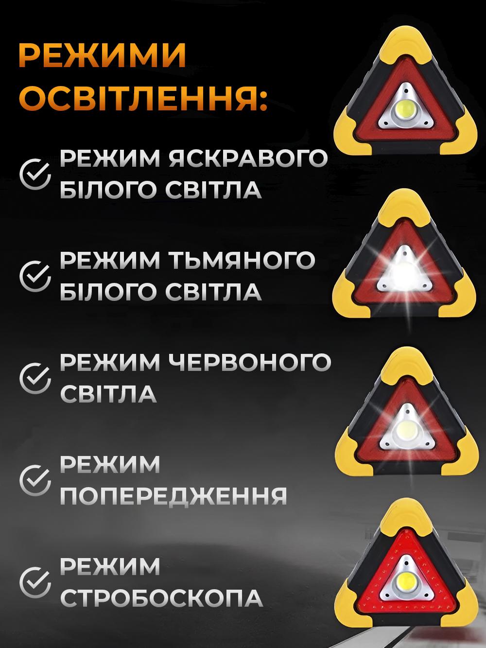 Знак аварійної зупинки 3в1 2200 mAh акумуляторний LED із сонячною зарядкою та повербанк для USB заряджання телефону Червона (b5dffaa7) - фото 8