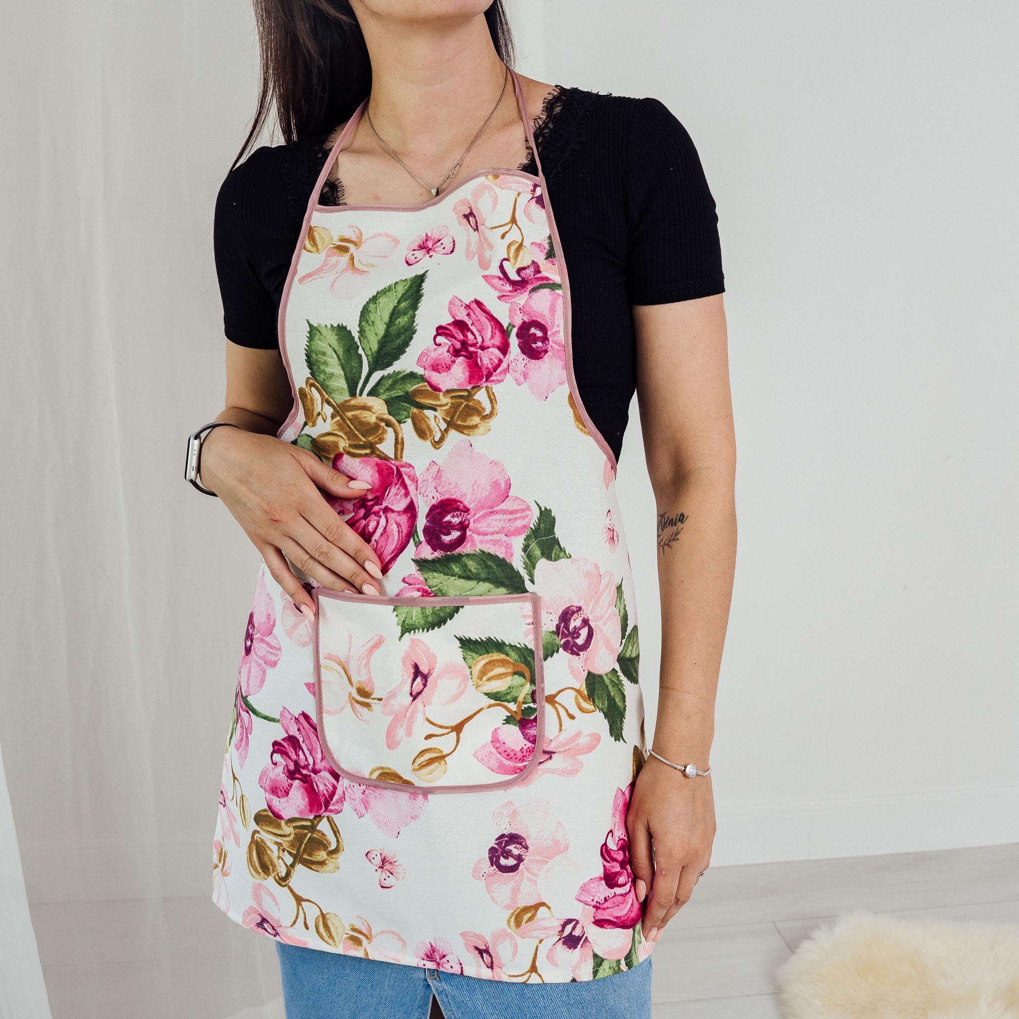 Фартук водоотталкивающий цветочный дизайн Светло-розовый (86844)