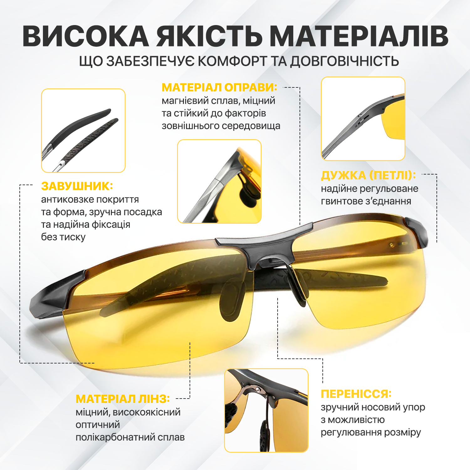 Окуляри для водіїв поляризаційні антиблік Brillix для нічної та денної їзди з чохлом (BRL-012Y) - фото 6