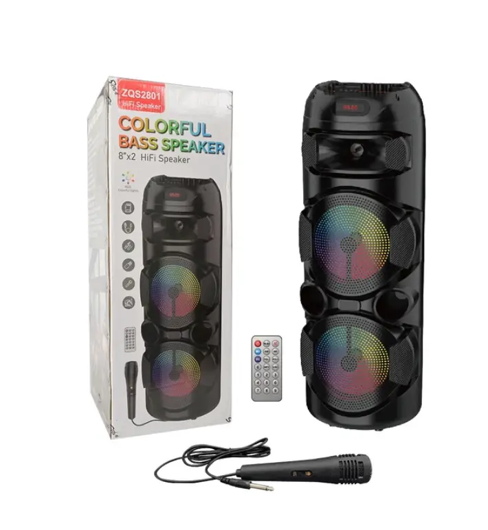 Колонка портативная Bluetooth TMG ZQS2801 8" 40W с микрофоном/FM/USB/TWS/RGB подсветка/караоке акустика (ML-06292)