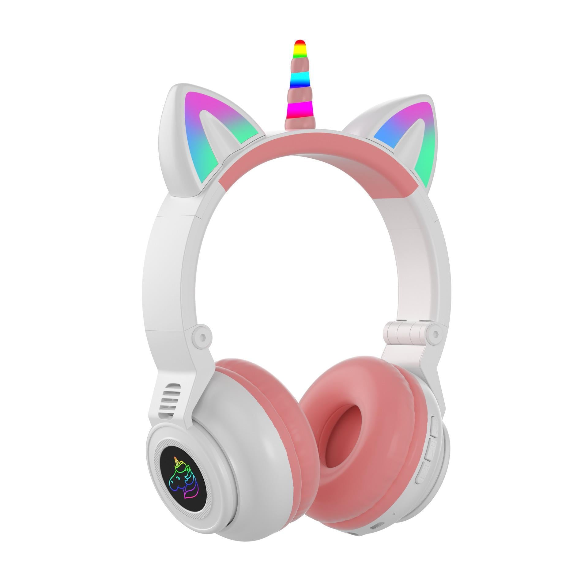 Навушники бездротові Cute Headset 27STN/Bluetooth Котячі вушка з мульти RGB/MP3 плеєром White