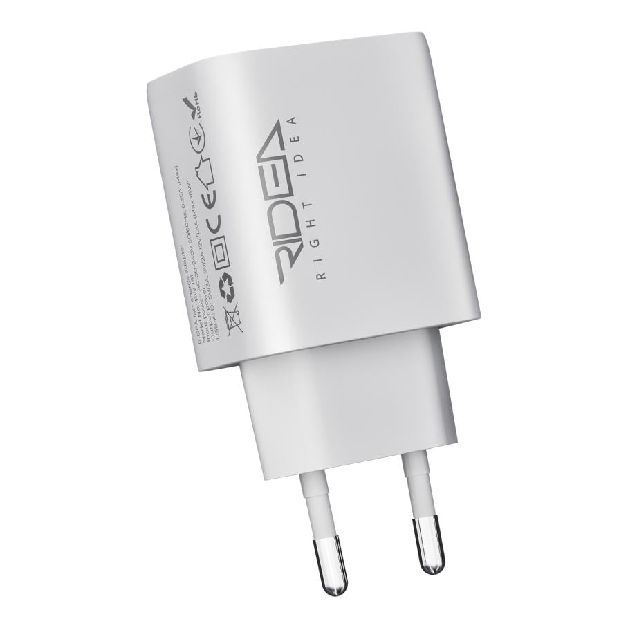 Зарядний пристрій мережевий Ridea RW-18121 Rapid 1×USB-A QC 18 Вт 100-240 В кабель Type-C (37990132)