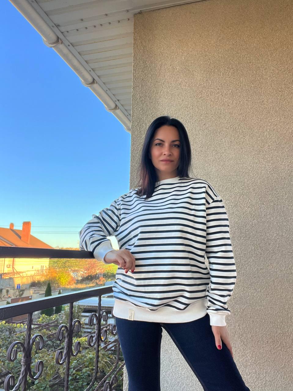 Світшот жіночий PEPPER MINT 24-31 подовжений в смужку OS Білий (892) - фото 4