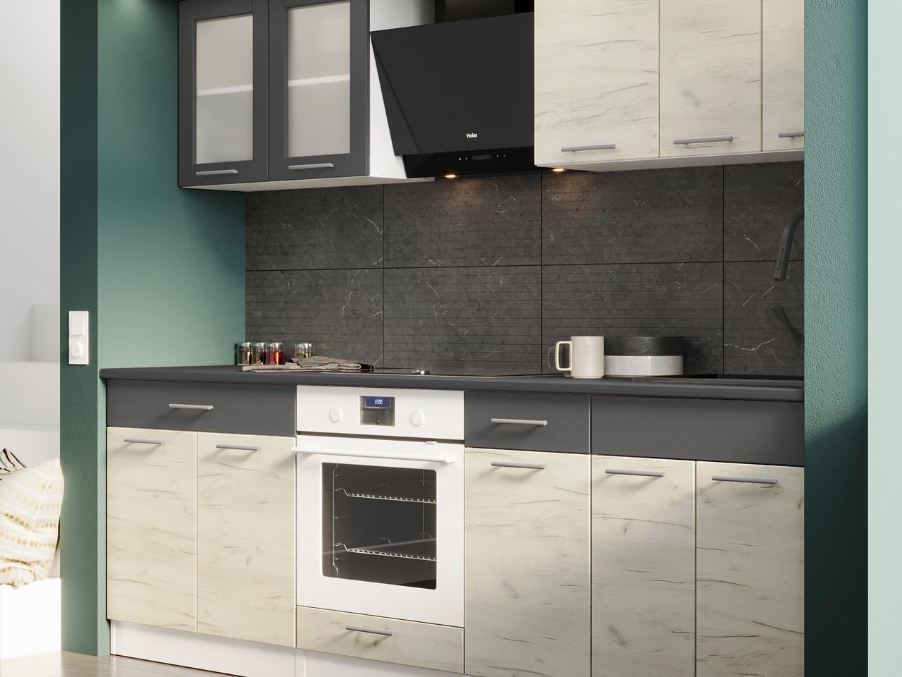 Кухня готовая Эверест №3 Эко Нова без столешницы 2,4 м Крафт белый/Графитовый (27003.01) - фото 2 Кухня готовая Эверест №3 Эко Нова без столешницы 2,4 м Крафт белый/Графитовый (27003.01) - фото 2