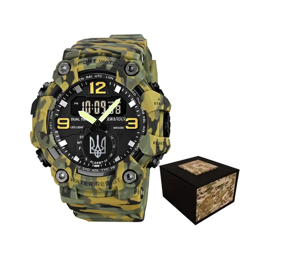 Наручные часы Awarder 003CMGRUASI Трезубец серебро с коробкой Зеленый камуфляж Наручные часы Awarder 003CMGRUASI Трезубец серебро с коробкой Зеленый камуфляж