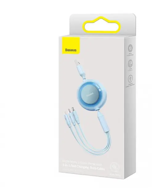 Кабель BASEUS Bright Mirror 2 Series 3в1 Cable USB to MicroUSB/Lightning/Type-C CAMJ010017 3,5A 1,1 м Blue - фото 5