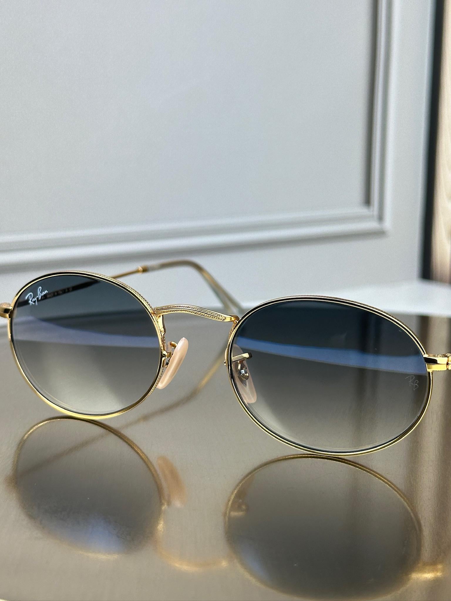 Солнцезащитные очки RAY-BAN RB3547 N голубая градиентная линза овальные двойная перемычка Золотой