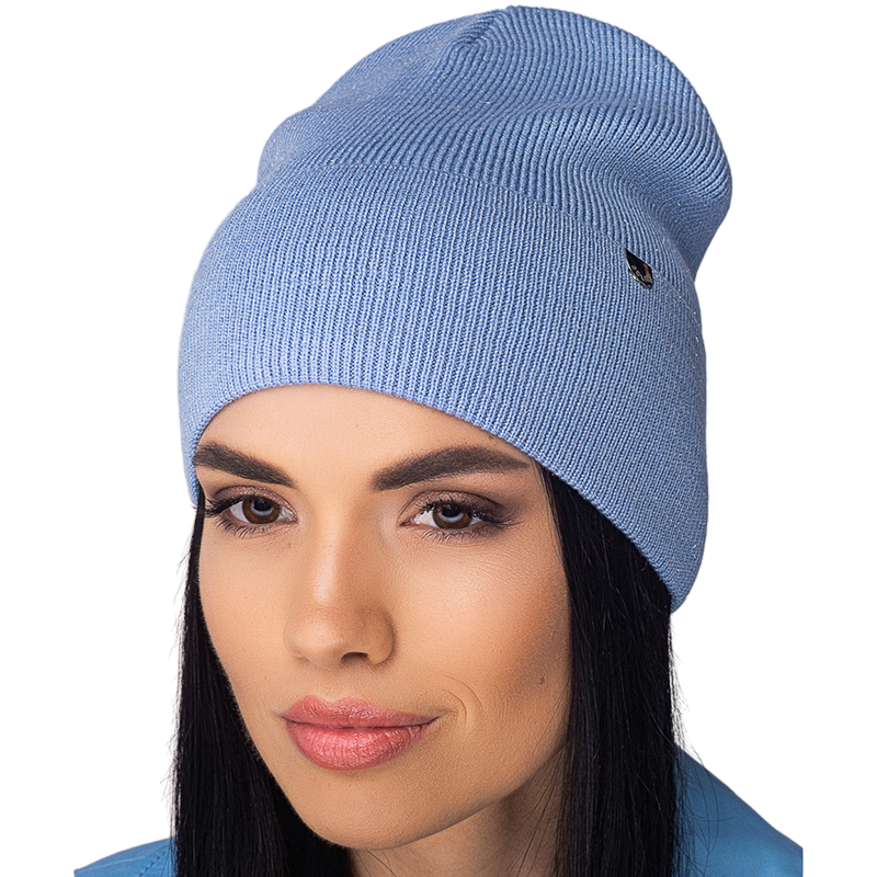 Шапка женская Leks Молния шерстяная на флисовой подкладке с отворотом One size Голубой (127396)