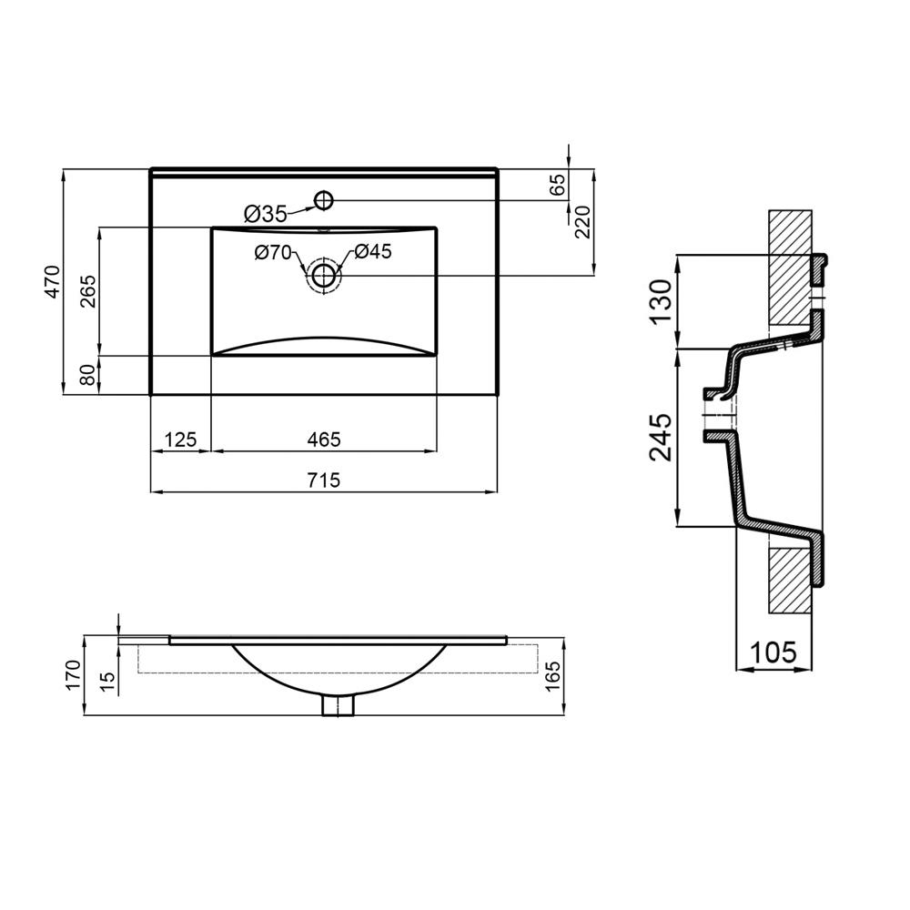 Раковина прямоугольная Albatross New 710x465x180 мм Белый (SD00051473-VS) - фото 2