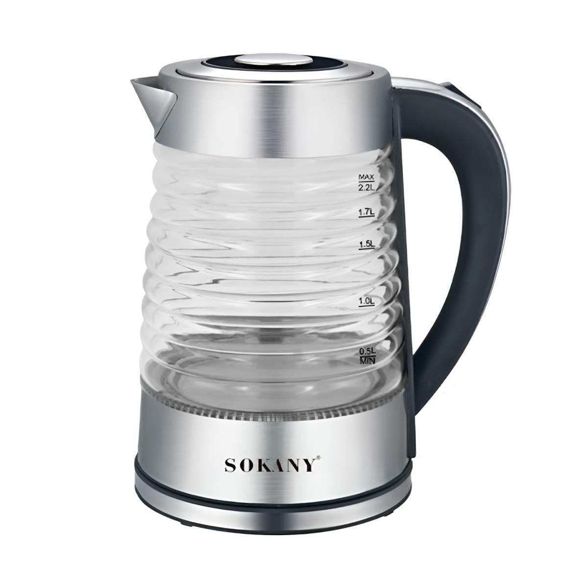 Электрочайник Sokany SK-1027 стеклянный 2000 Вт на 2,2 л Прозрачный (100-107-SK-1027)
