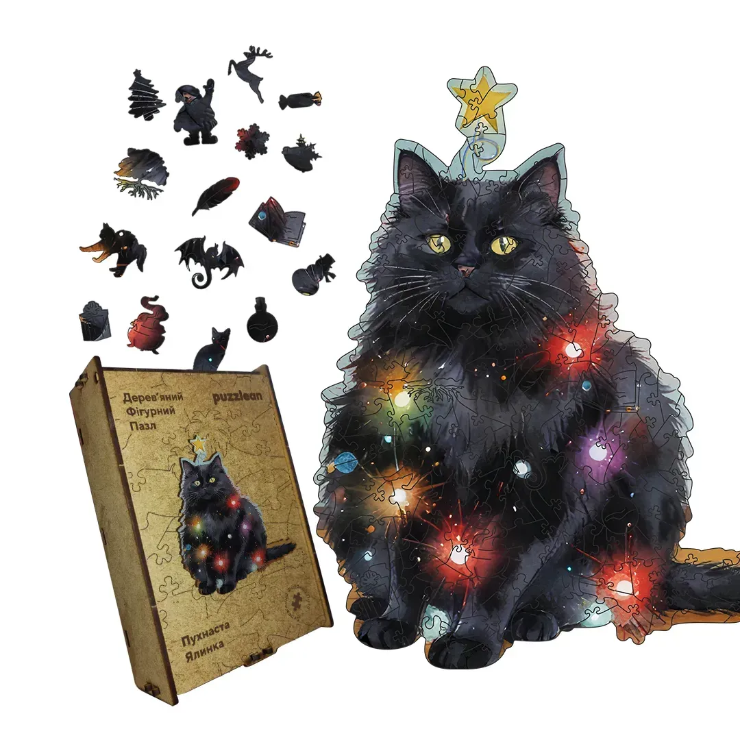 Пазл дерев'яний фігурний пухнаста ялинка А2 300+ ел.