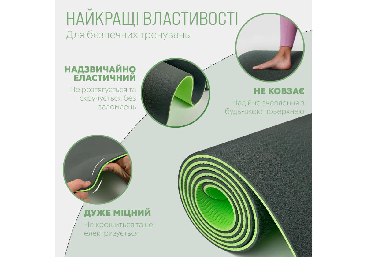 Коврик для йоги и фитнеса EasyFit TPE/TC двухслойный 6 мм Черный/Зеленый (EF-1924-BG) - фото 2 Коврик для йоги и фитнеса EasyFit TPE/TC двухслойный 6 мм Черный/Зеленый (EF-1924-BG) - фото 2