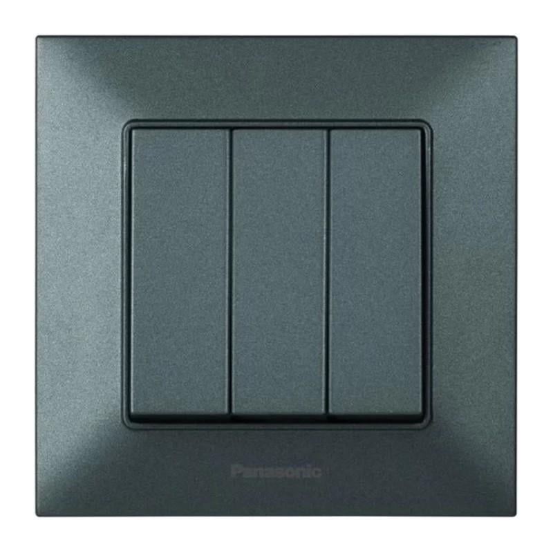 Выключатель 3-клавишный Panasonic Arkedia Slim Серый дымчатый (23815371)