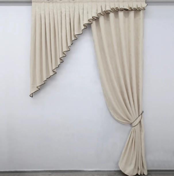 Комплект на кухню шторы/ламбрекен жаккард 140х270 см Кремовый (039к)