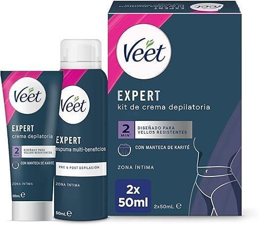 Набір депіляції інтимних зон тіла жінок Veet Expert крем для видалення волосся 50 мл та пінка Multi-Benefits 50 мл - фото 1