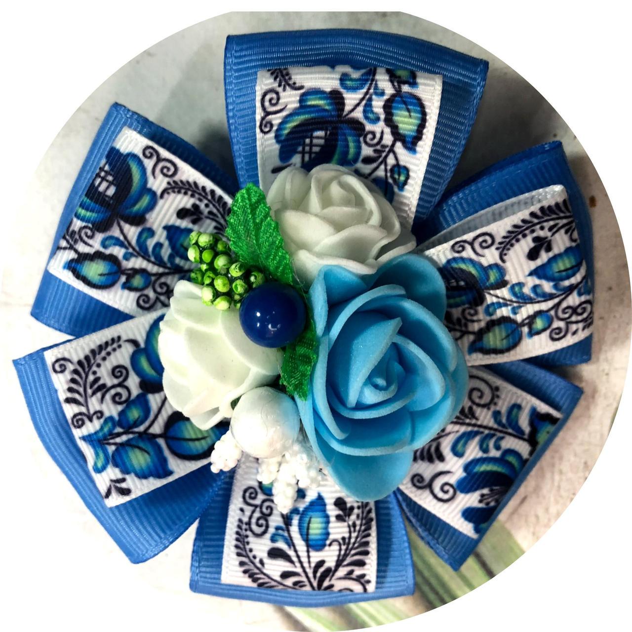 Бантик для волос детский на заколке D9 см Голубой (10286)