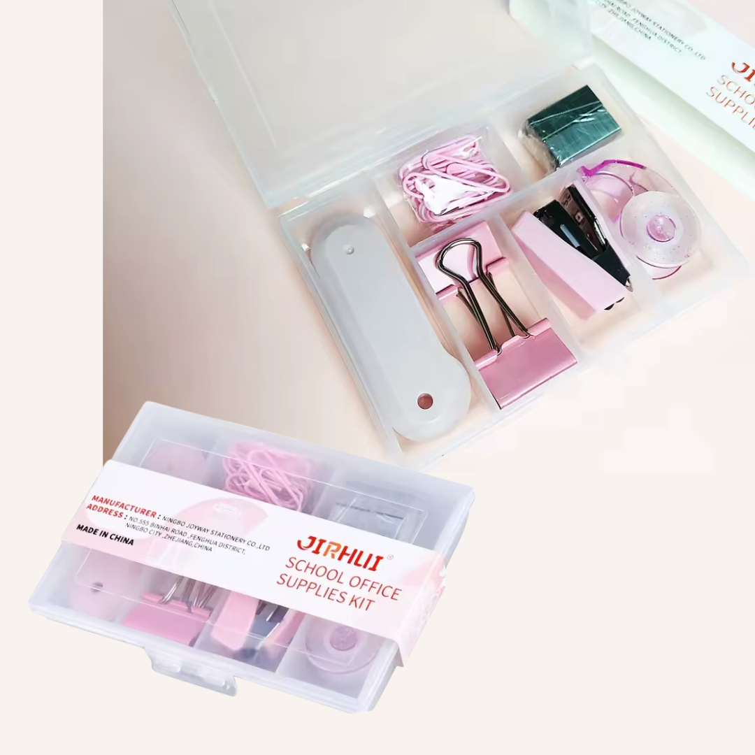 Настольный набор канцелярии органайзер для офиса степлер/скрепки/биндеры/нож канцелярский Розовый (JH-OF2401-Pink) - фото 5