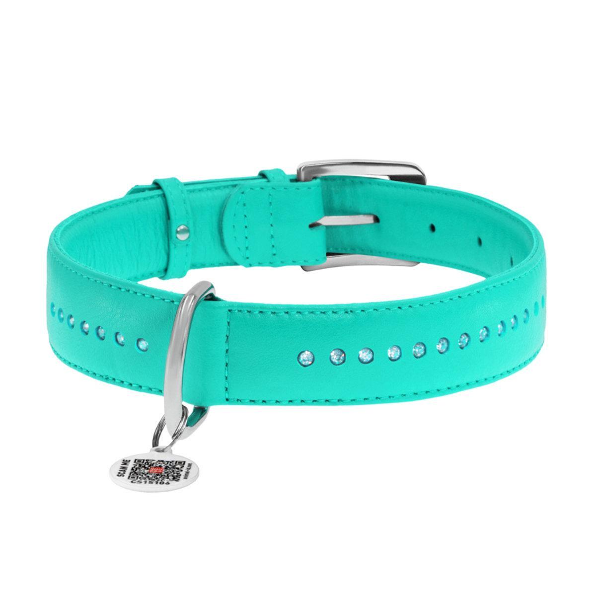 Ошейник для собак кожаный Waudog Glamour с QR паспортом/двойной со стразами M 20 мм х 30-39 см Ментоловый (387613 Col) Ошейник для собак кожаный Waudog Glamour с QR паспортом/двойной со стразами M 20 мм х 30-39 см Ментоловый (387613 Col)