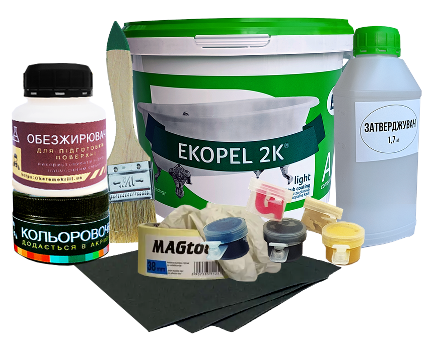 Комплект для реставрации ванн Акрил Ekopel 2K жидкий наливной на ванну 1,7 м 3,4 кг (ekopek-1.7-comp)