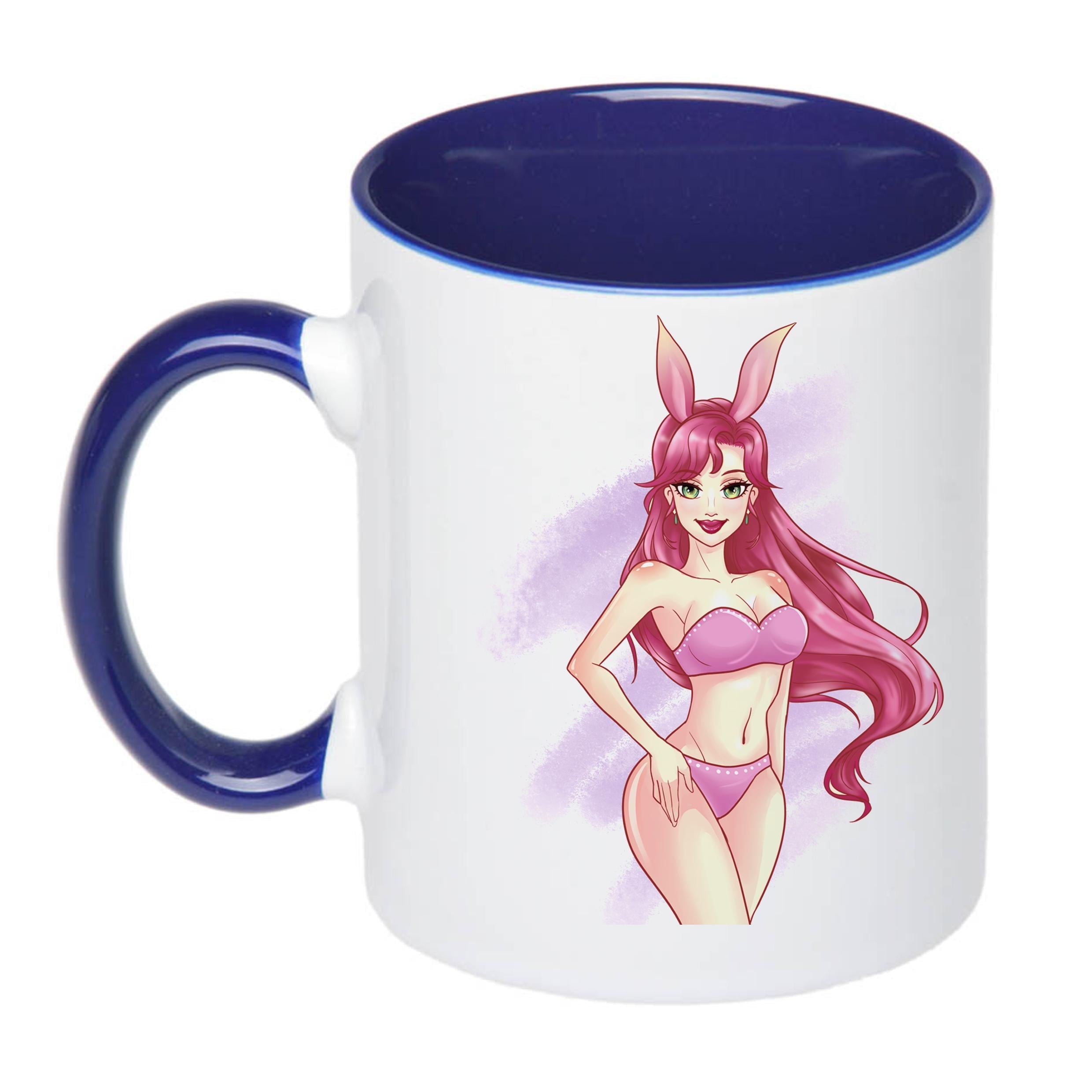 Чашка новогодняя с девушкой кроликом 330 мл Синий (16877)