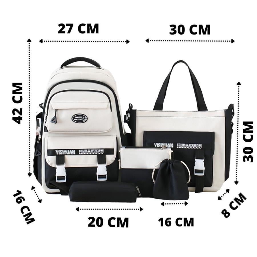 Рюкзак школьный набор 5в1 подростковый для девочки 5-11 класс сумка-шоппер/клатч/пенал Черно-белый (28110969) - фото 2 Рюкзак школьный набор 5в1 подростковый для девочки 5-11 класс сумка-шоппер/клатч/пенал Черно-белый (28110969) - фото 2