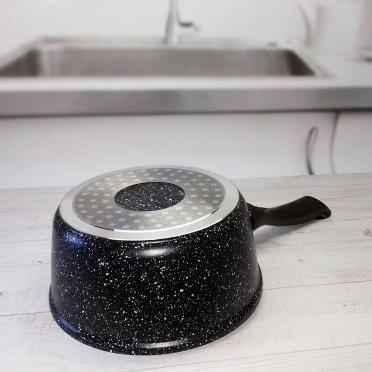 Ківш зі скляною кришкою Edenberg гранітне антипригарне покриття 1,3 л (EB-8044) - фото 5