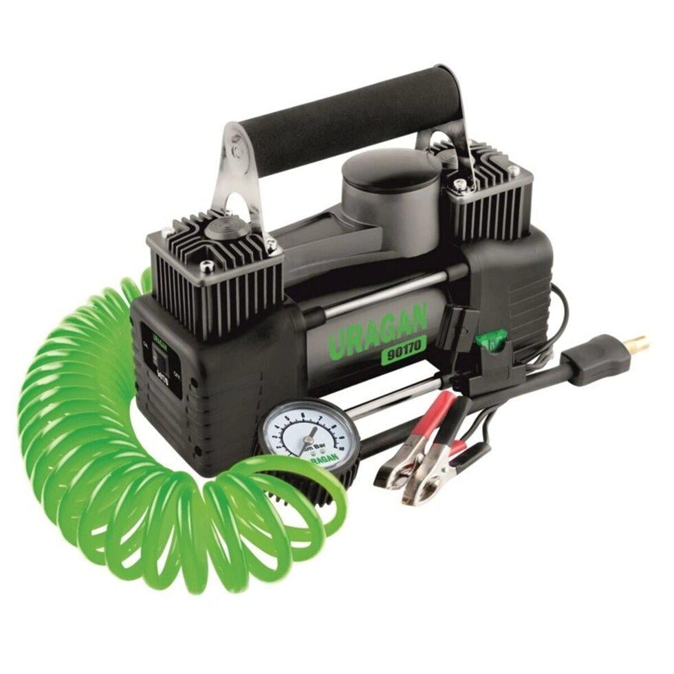 Компрессор автомобильный URAGAN двухцилиндровый с зажимами АКБ