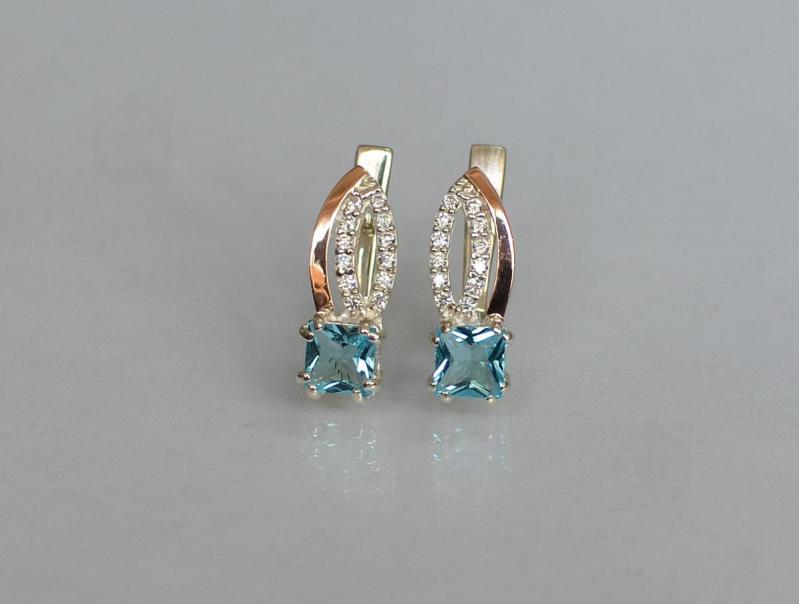 Серебряные серьги Sil с золотыми вставками 136s-11 Лаванда (Sil-1245)