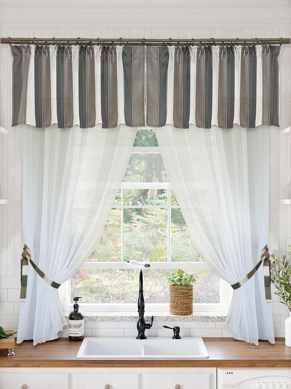 Комплект тюль на кухню Дублин 290х170 см лен полоска Белый (Dublin-Line-white)