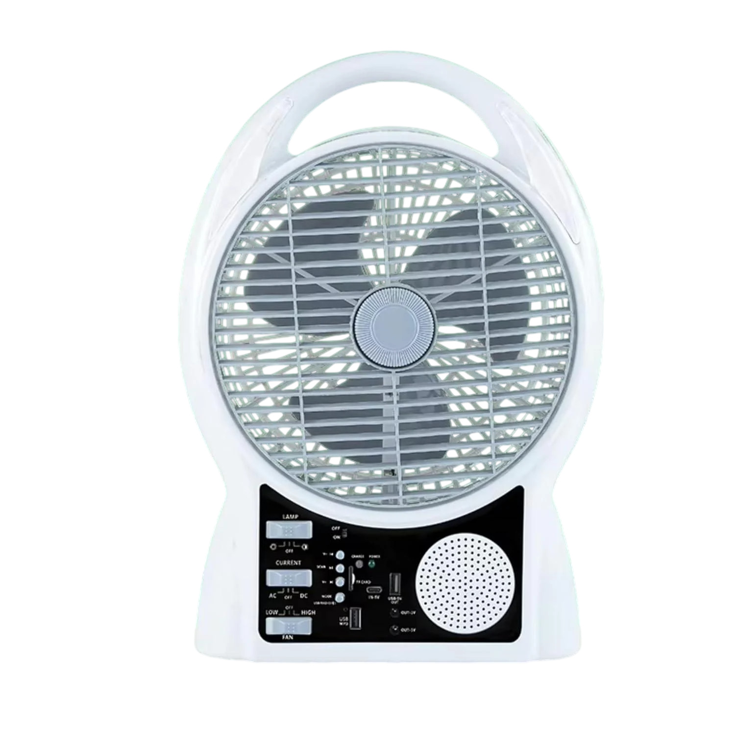 Вентилятор портативний акумуляторний Solar з USB/Bluetooth/MP3/FM-радіо з LED підсвічуванням/2 швидкості 6 Вт 5500 мАг (8-18-M17199)