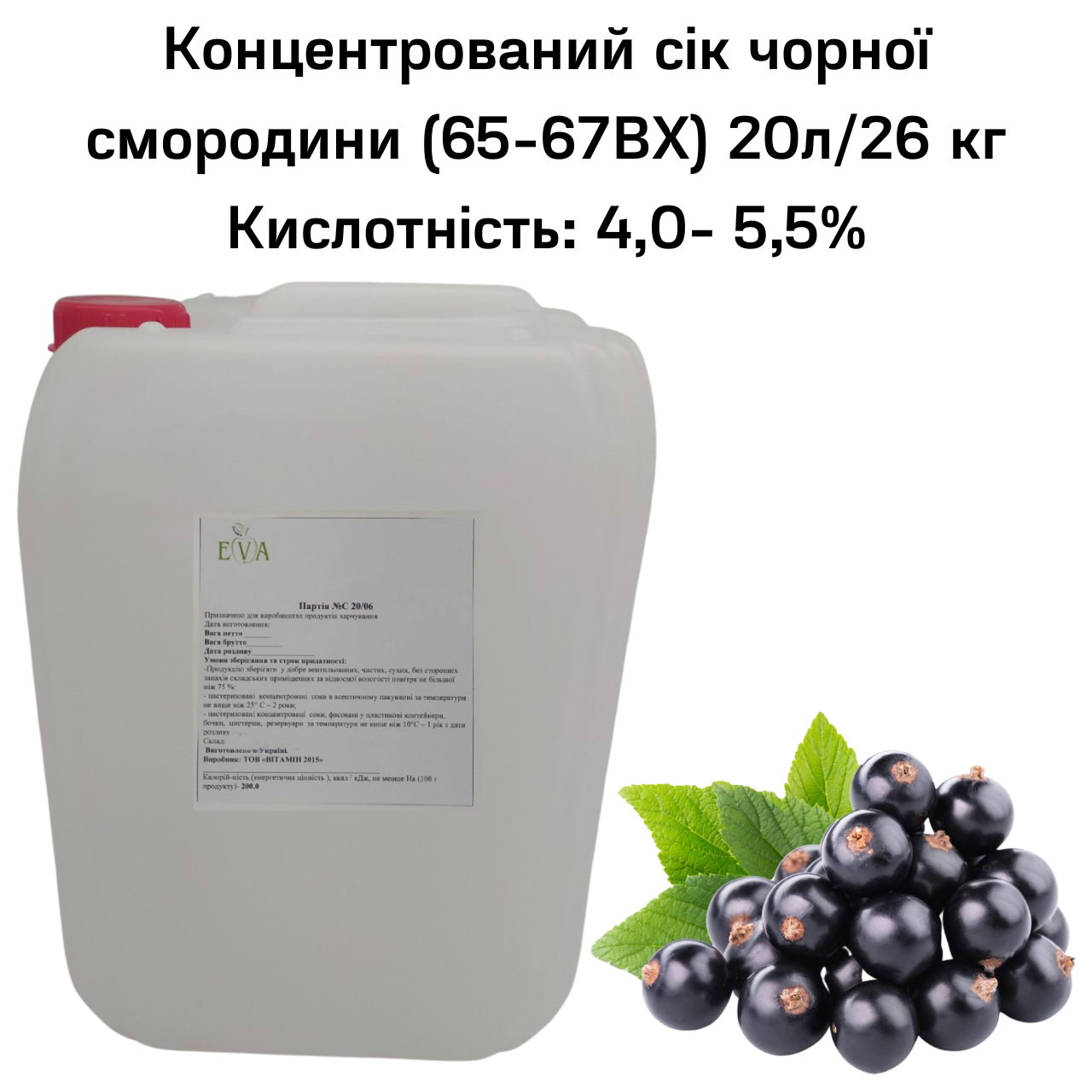 Сок черной смородины концентрированный Eva 65-67ВХ канистра 20 л/26 кг - фото 2