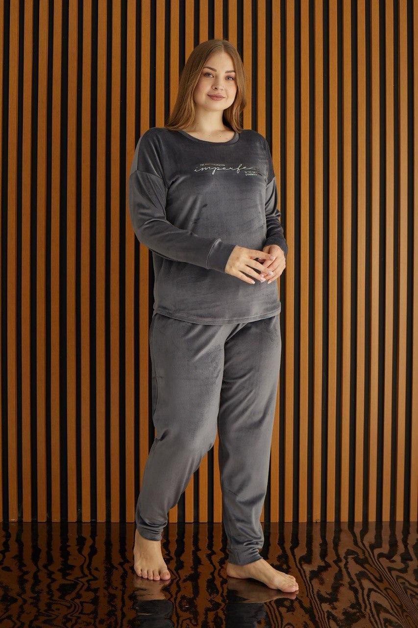Пижама-костюм женская из велюра 5XL Графит (PJ4220-10) - фото 6 Пижама-костюм женская из велюра 5XL Графит (PJ4220-10) - фото 6