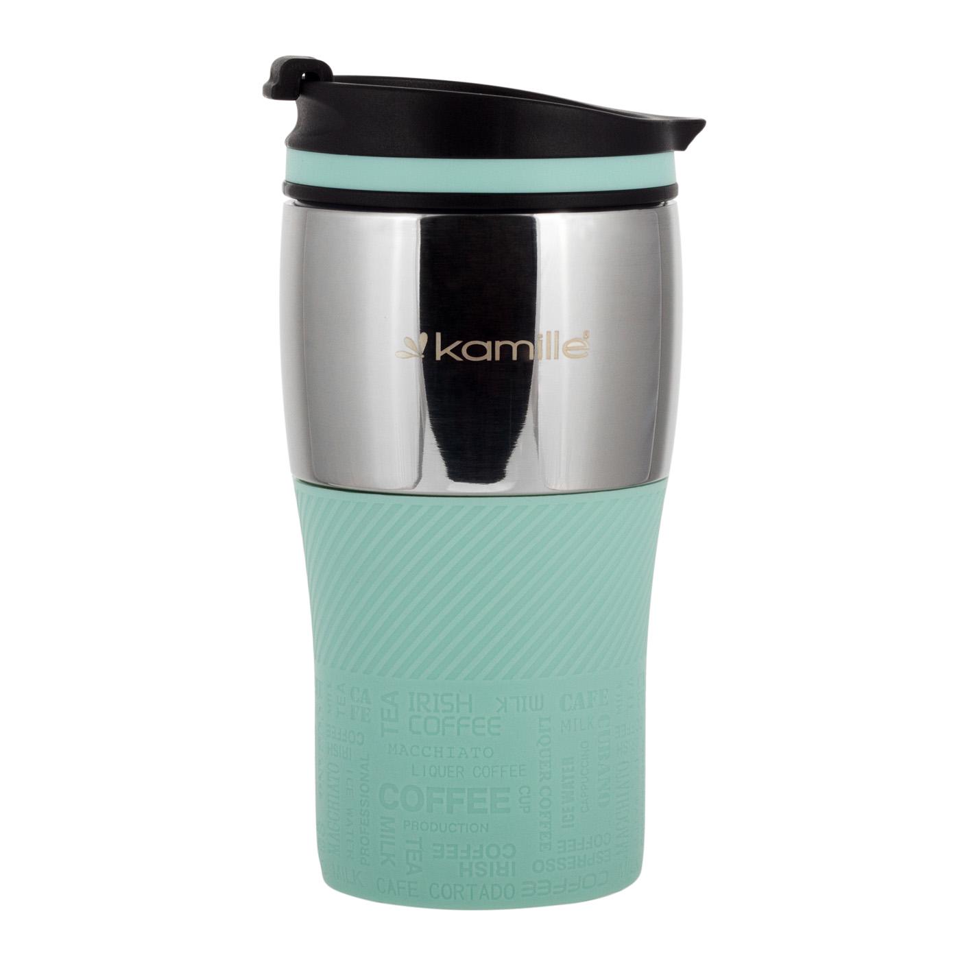 Термокружка Kamille из нержавеющей стали с TPR-вставкой 320 мл Бирюзовый (14823852)