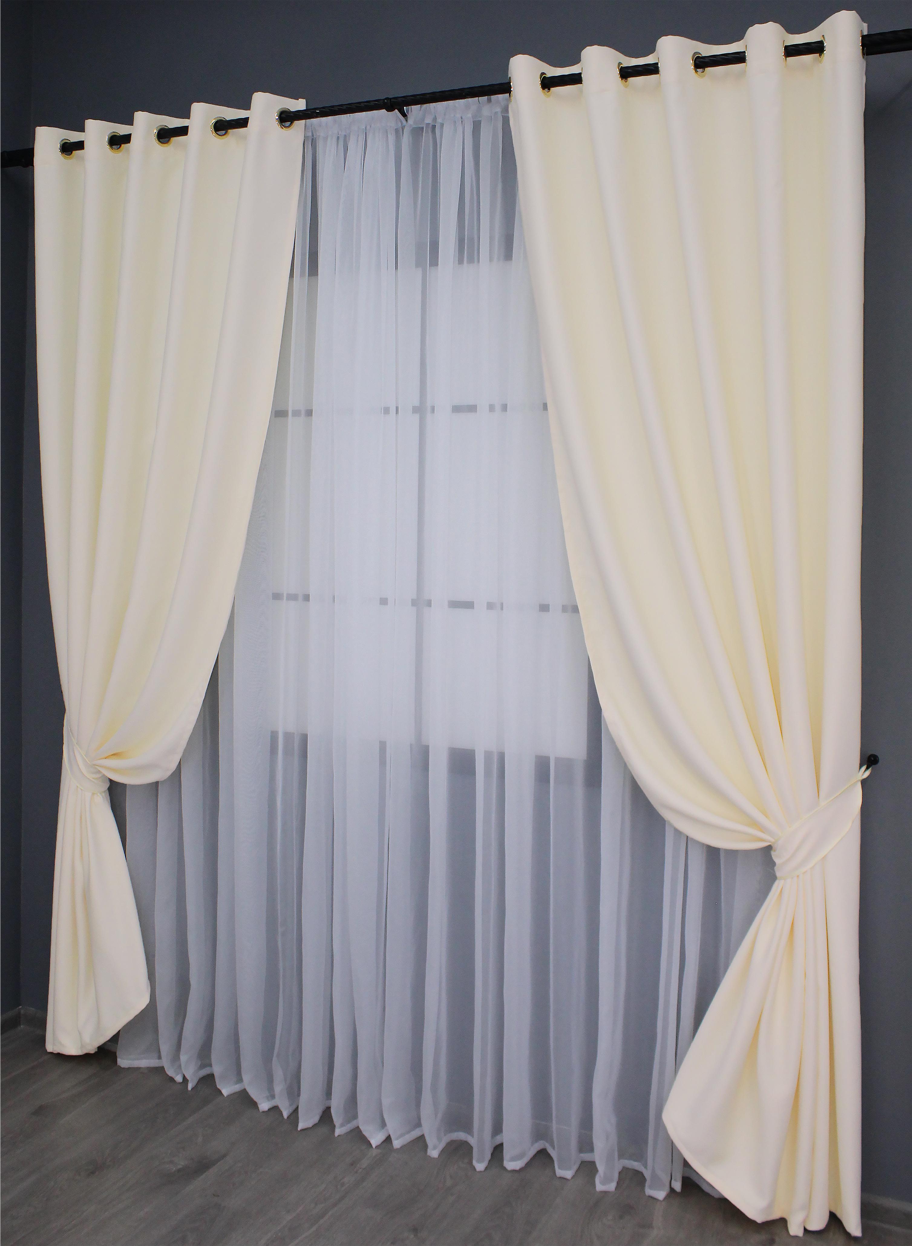 Комплект штор на люверсах VR-Textil Блэкаут Bagema Rvs № 1293ш 150х250 см 2 шт. Кремовый (37-0023) - фото 2