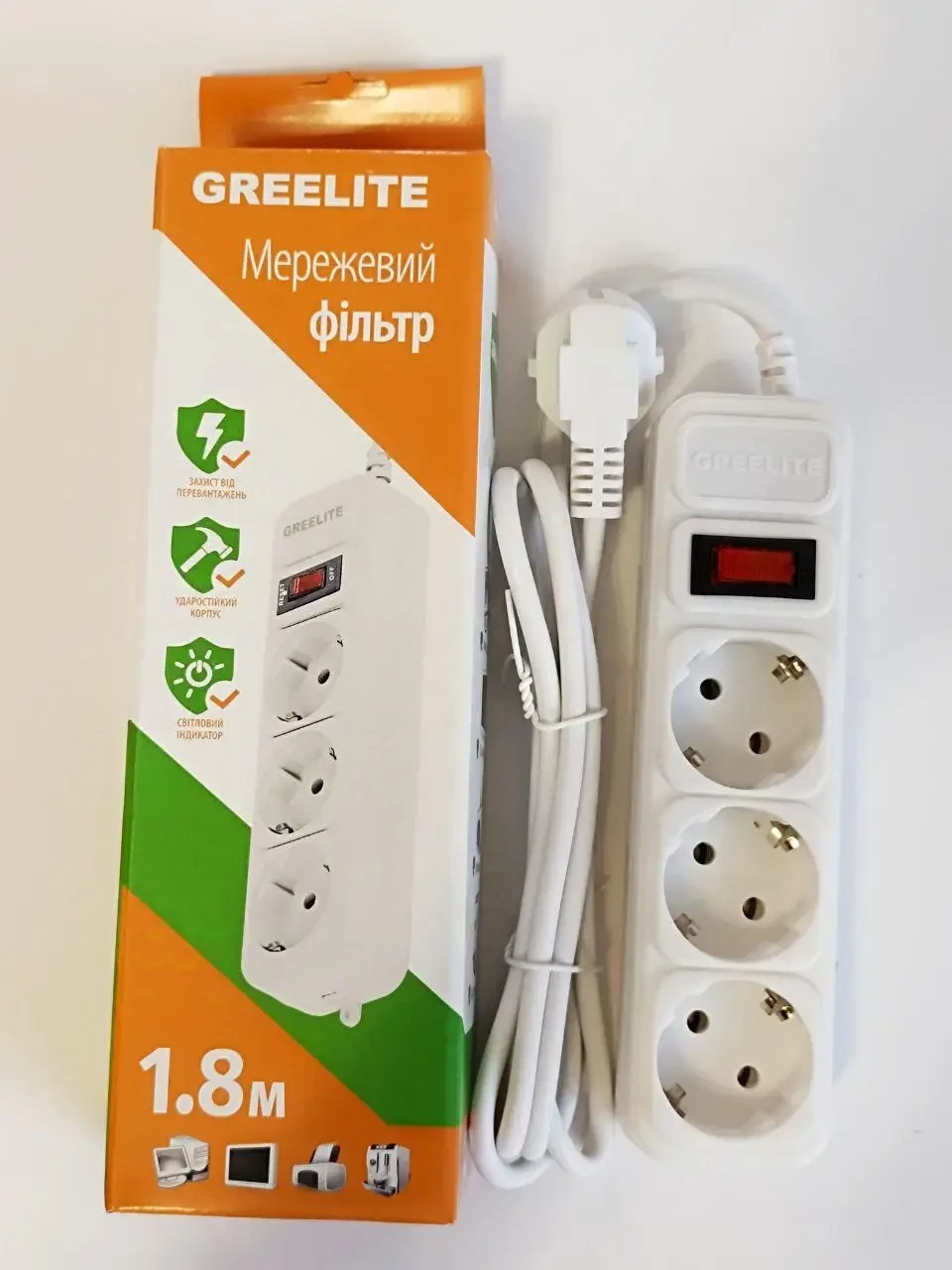 Удлинитель GREELITE сетевой фильтр на 3 розетки SP3 1,8 м Белый (4795) - фото 3 Удлинитель GREELITE сетевой фильтр на 3 розетки SP3 1,8 м Белый (4795) - фото 3