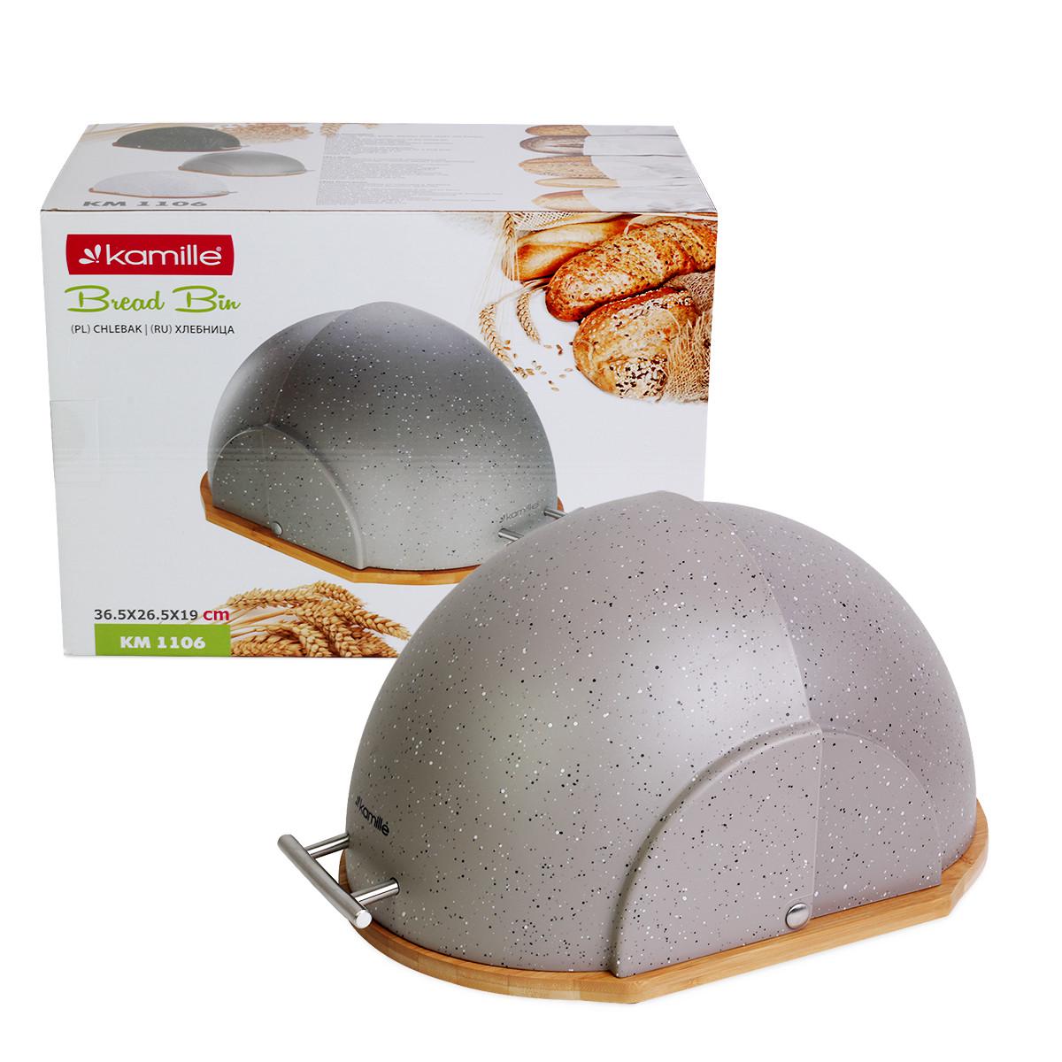 Хлебница Kamille KM-1106 из пластика с бамбуковым основанием 38,5 см Серый (1883389207)