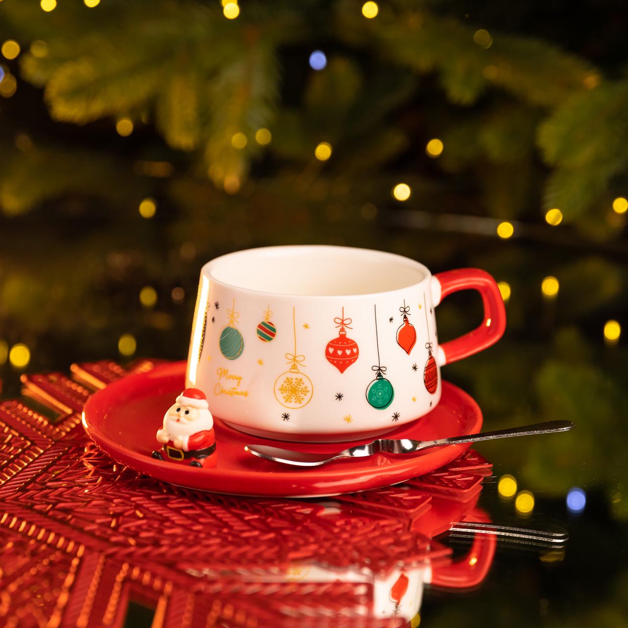 Чашка для латте-арту порцелянова Christmas Toys із блюдцем 250 мл (FM-CS-10B)