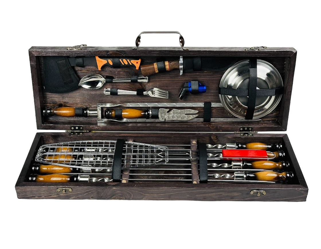 Набор шампуров подарочный Пикник МАХ в деревянном кейсе на 32 предмета (106-10-KS-7618)