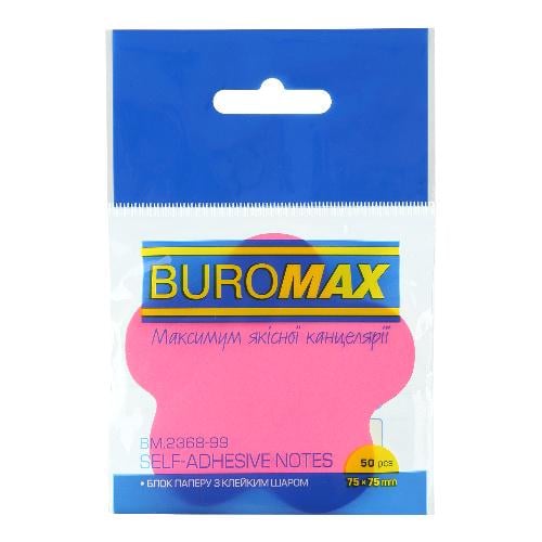 Папір для нотаток Buromax Квітка з клейким шаром 75х75 мм 50 аркушів Неон Різнокольоровий (BM.2368-99)
