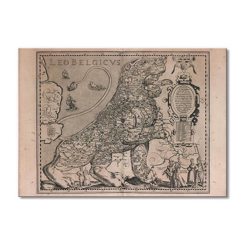 Винтажная карта Карта - 1617 год. Лев Бельгикус 1 модуль 60x90 см