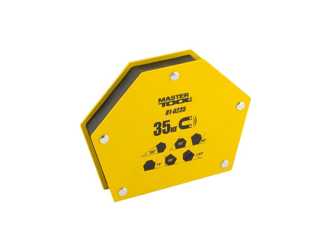 Магніт для зварювання MasterTool 35 кг кути 30°/45°/60°/75°/90°/135°, 145х110 мм (81-0235) Магніт для зварювання MasterTool 35 кг кути 30°/45°/60°/75°/90°/135°, 145х110 мм (81-0235)